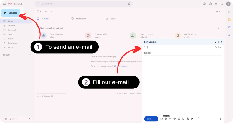 Email interface showing where to compose